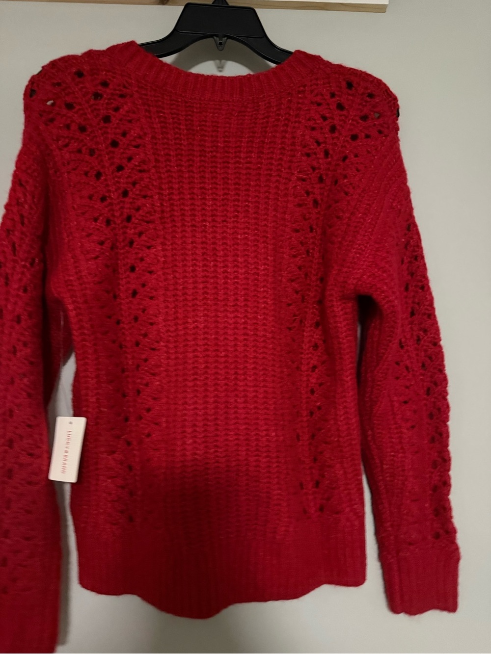 Lucky Brand Bright Red V-Neck Pointelle Sweater - Picture 4 of 4